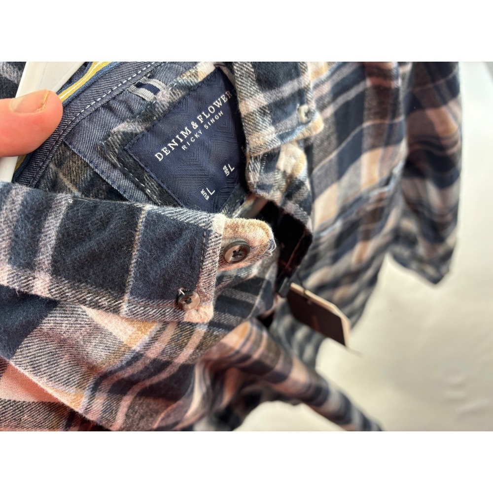 Denim & Flower Plaid Flannel Button Down Men's Soft Cotton Shirt Size L NWT - Picture 6 of 6